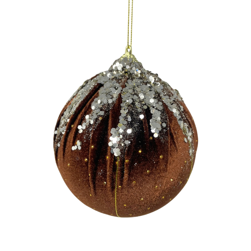 6" Brown Velvet & Silver Sequin Ornament