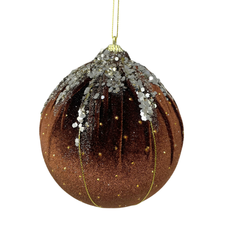 6" Brown Velvet & Silver Sequin Ornament