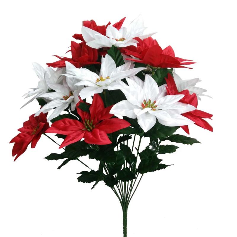 21" Poinsettia Bush - Red White