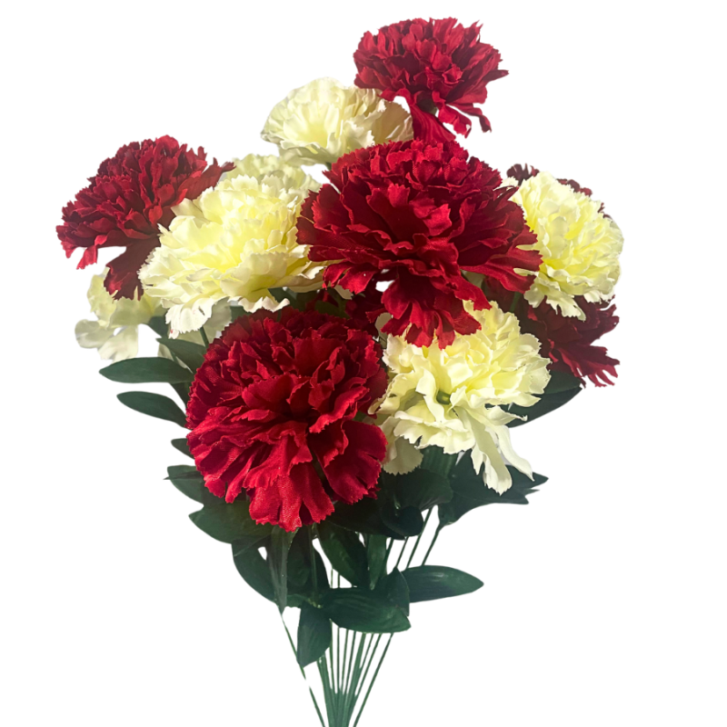 22" Red & Ivory Carnation Bush