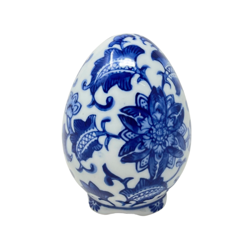 4.5" Blue & White Chinoiserie Floral Egg