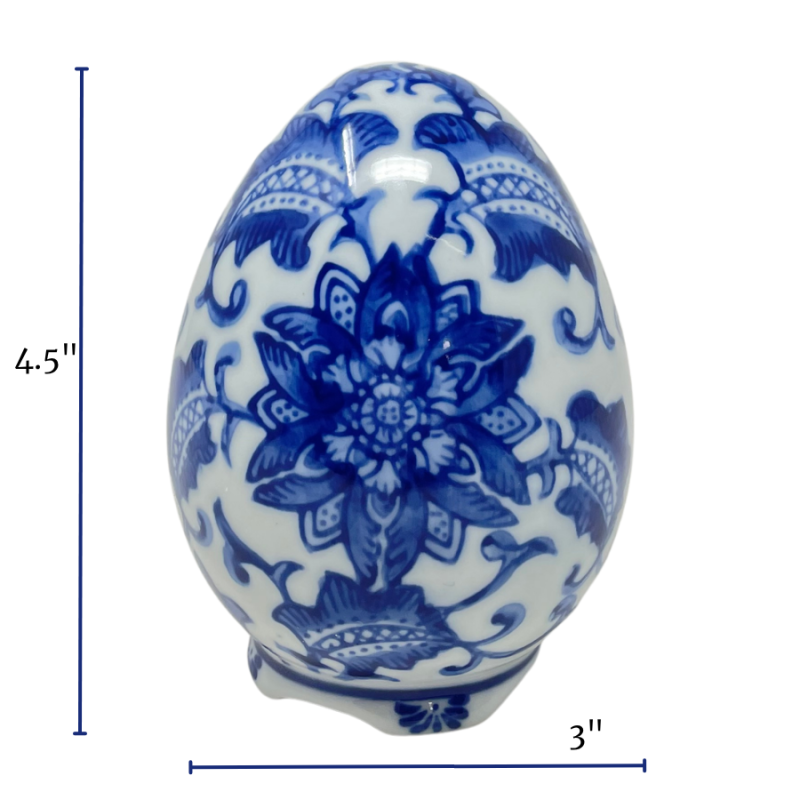 4.5" Blue & White Chinoiserie Floral Egg