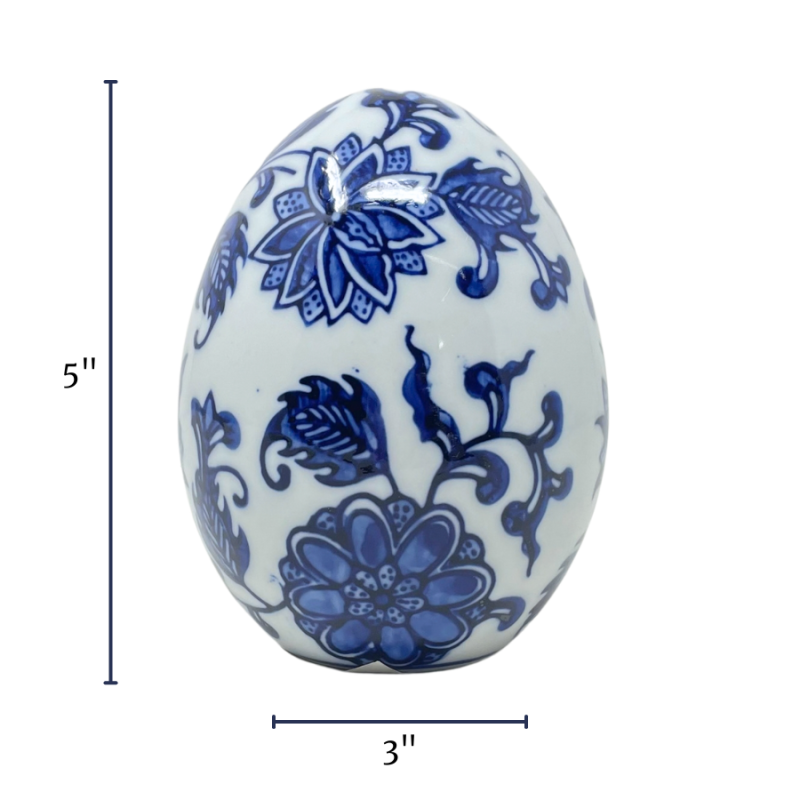 5" Blue & White Chinoiserie Decorative Egg