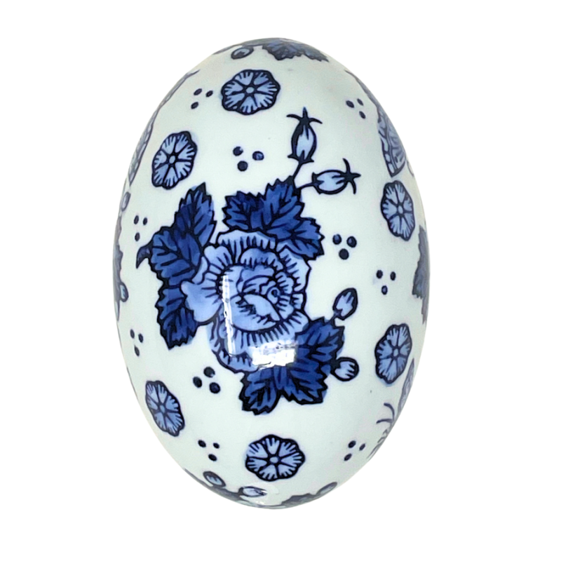 6" Blue & White Chinoiserie Botanical Egg