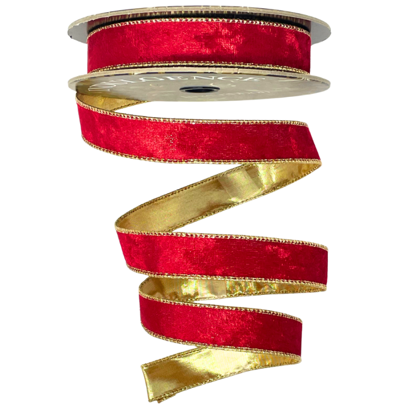 1" x 10yd Red Velvet w/ Gold Backing Ribbon
