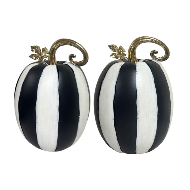 21" Metal Cut Out Pumpkin Lantern -Black & White  - Set of 2