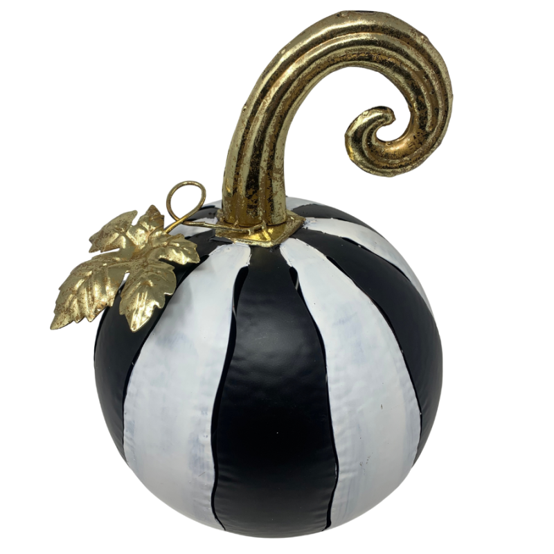 14" Metal Cut Out Pumpkin Lantern Set -BK/WT with - 6" LED wax candle