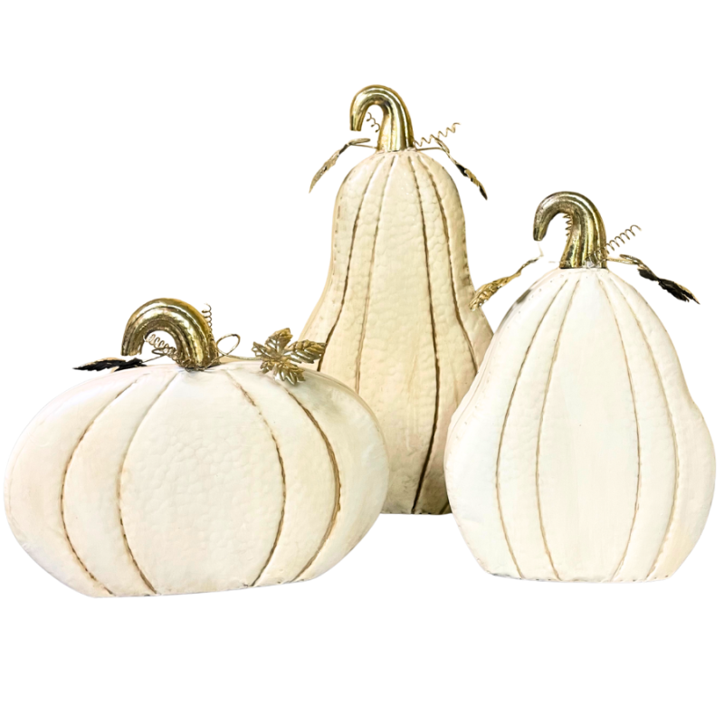 Metal Cream Pumpkins Antiqued - Set of 3