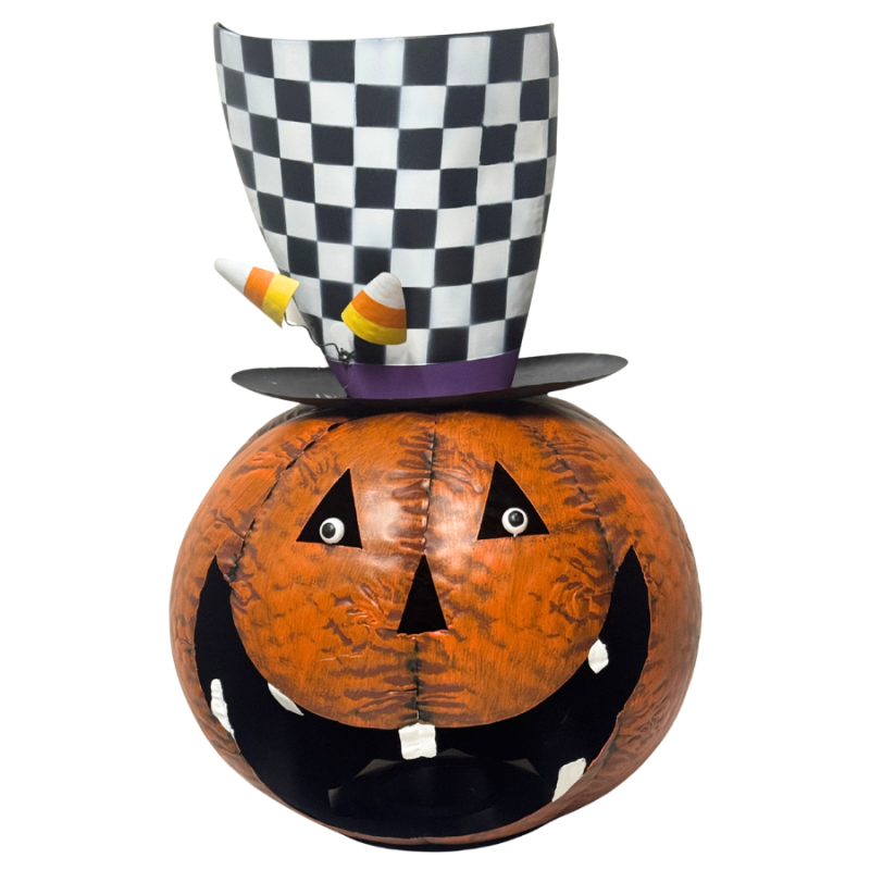 28" Metal Crazy Halloween Pumpkin w/ Planter Hat