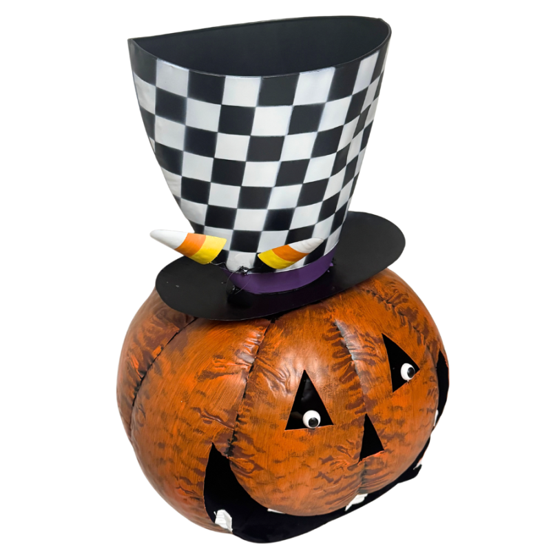 28" Metal Crazy Halloween Pumpkin w/ Planter Hat