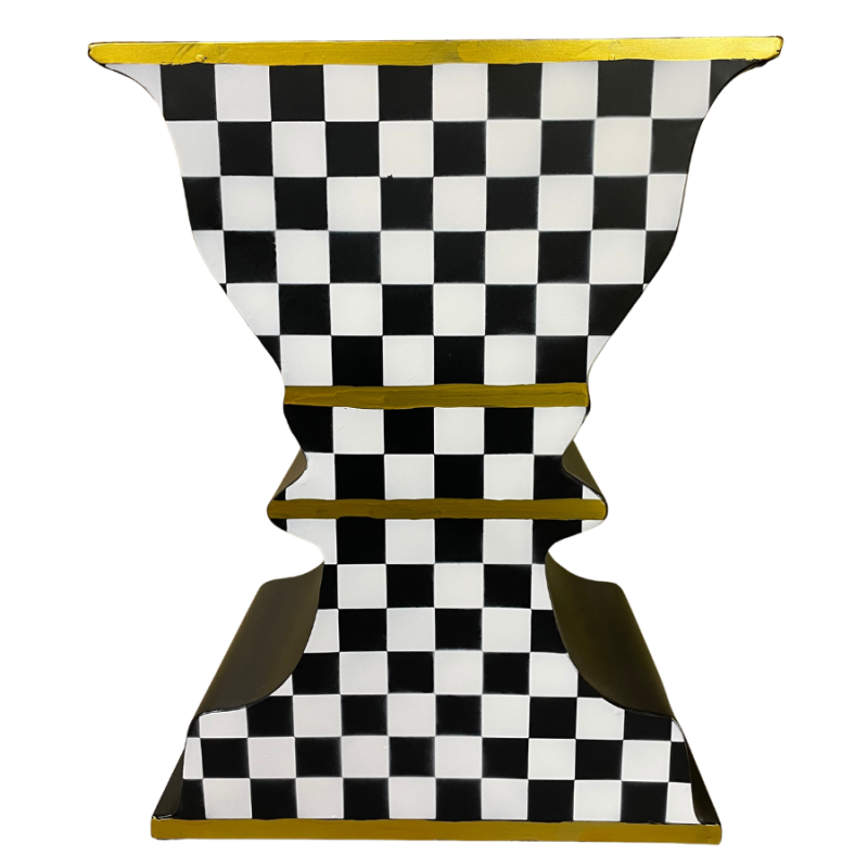 24" Black & White Metal Checkered Planter