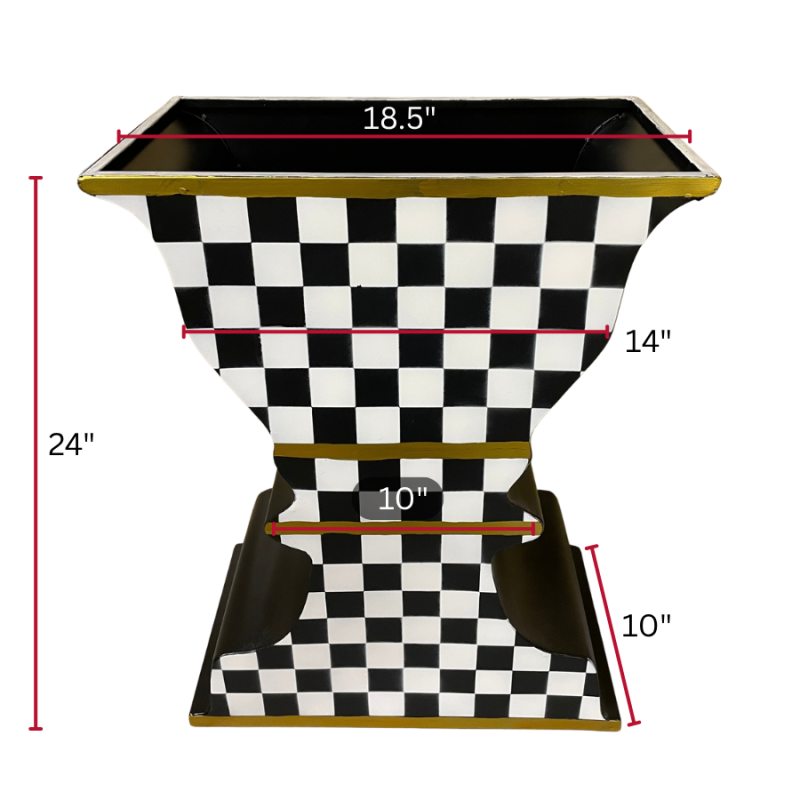 24" Black & White Metal Checkered Planter