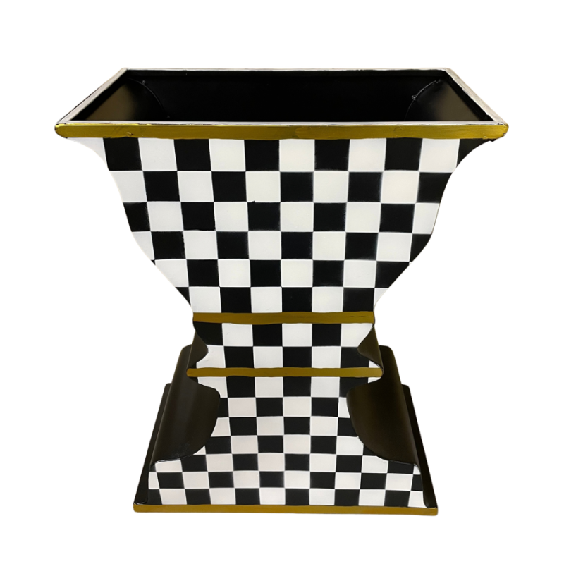 24" Black & White Metal Checkered Planter
