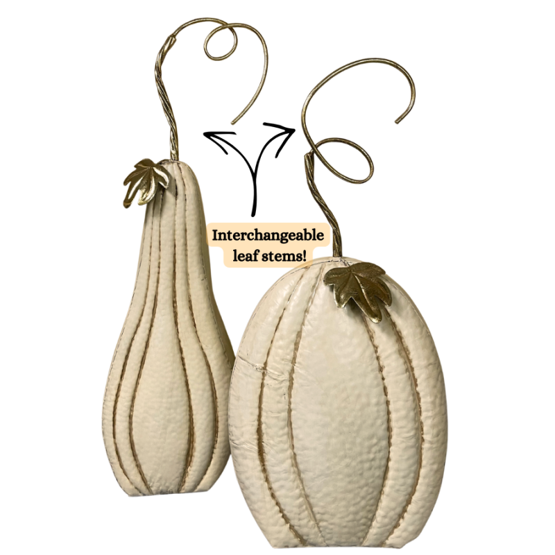 Cream Metal Pumpkins w/ Metallic Leafing - Set of 2