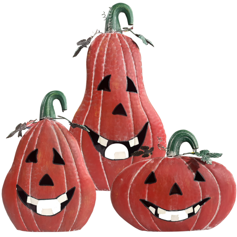Metal Jack O' Lanterns w/ Candle Holder - Set of 3