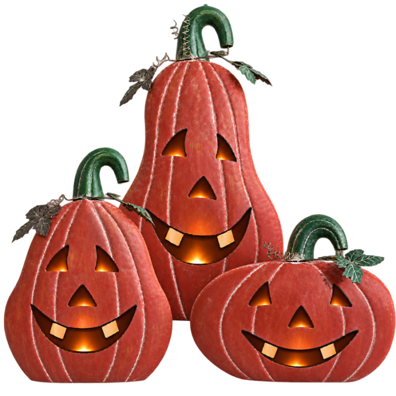 Metal Jack O' Lanterns w/ Candle Holder - Set of 3