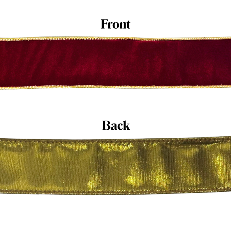 2.5" x10yd Elegant Red Velvet Ribbon w/ Gold Back