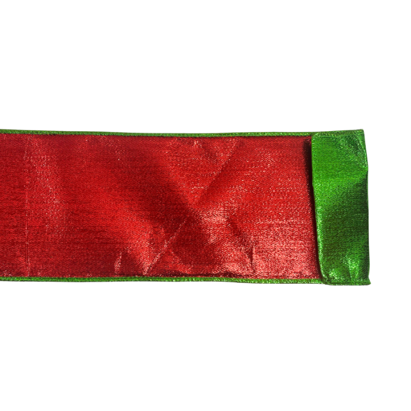 4" x 10yd Red Metallic w/ Emerald Green Edge Ribbon