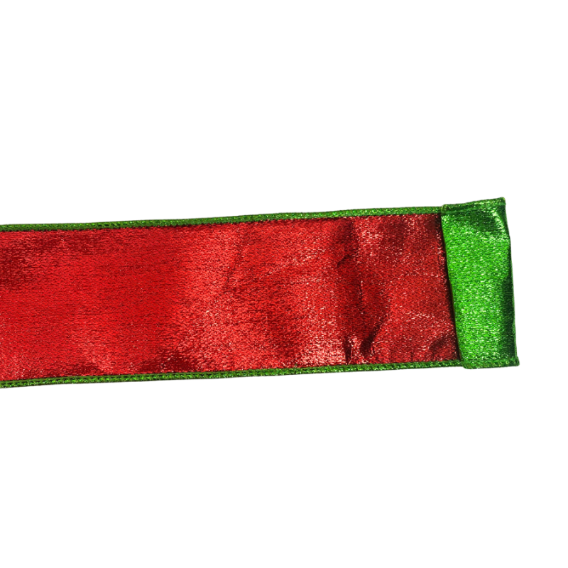 2.5" x 10yd Red Metallic w/ Emerald Green Edge Ribbon