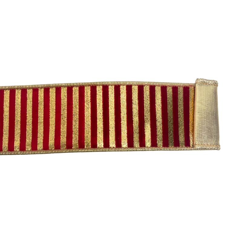 2.5" x 10yd Metallic Gold Stripe Red Velvet Ribbon