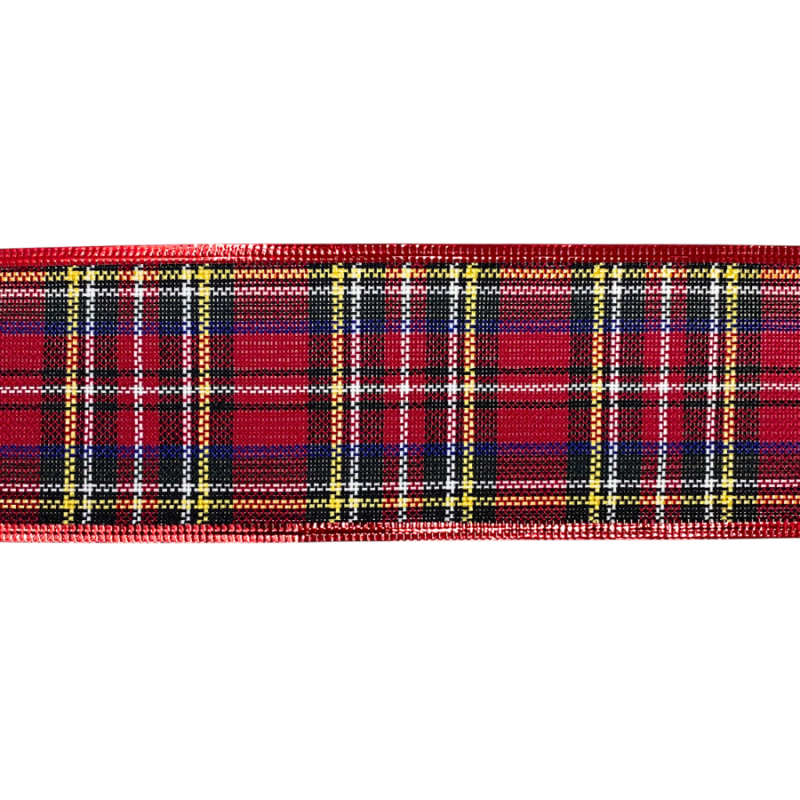 2.5" x 10yd Red, Blue & Gold Tartan Plaid Wired Ribbon