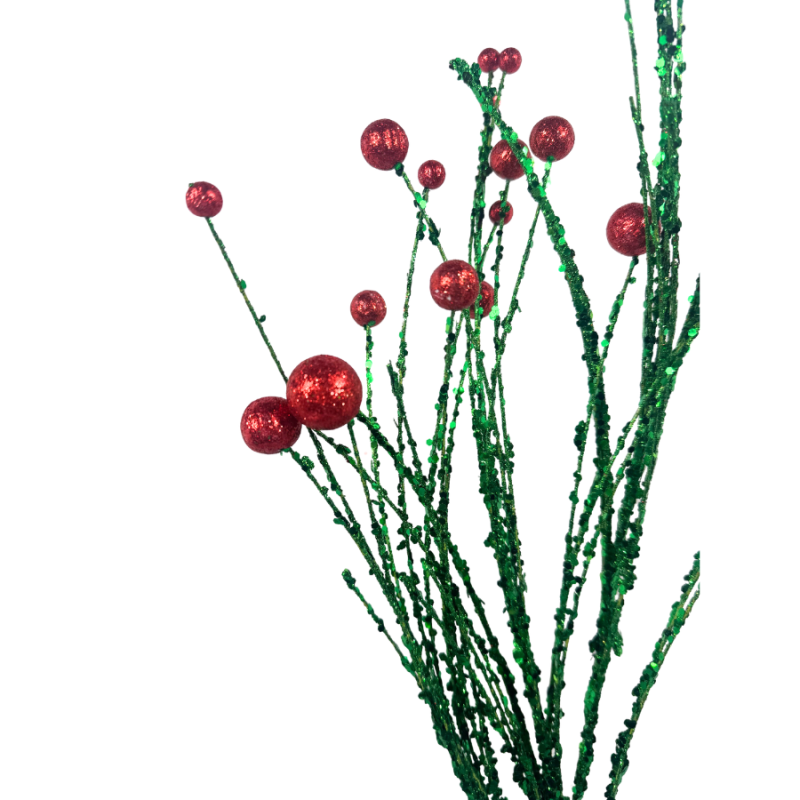 35" Wildly Perfect Twig Ball Spray - Green & Red