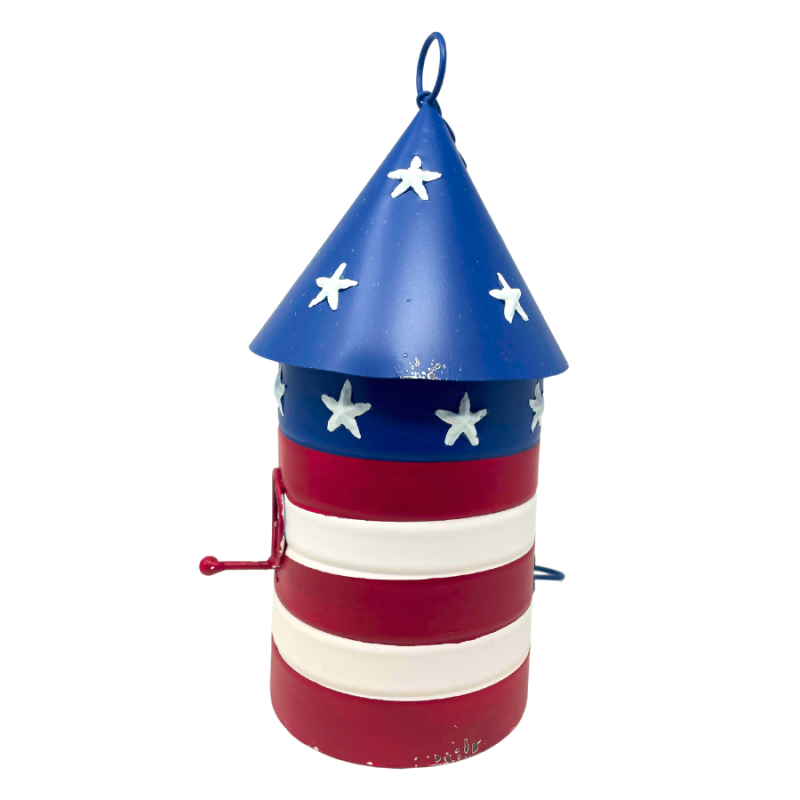 Metal Red, White, Blue Stars/ Stripes Bird House