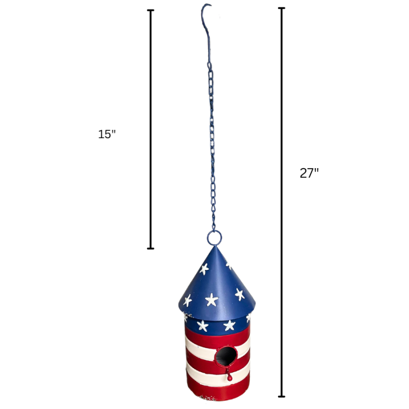 Metal Red, White, Blue Stars/ Stripes Bird House