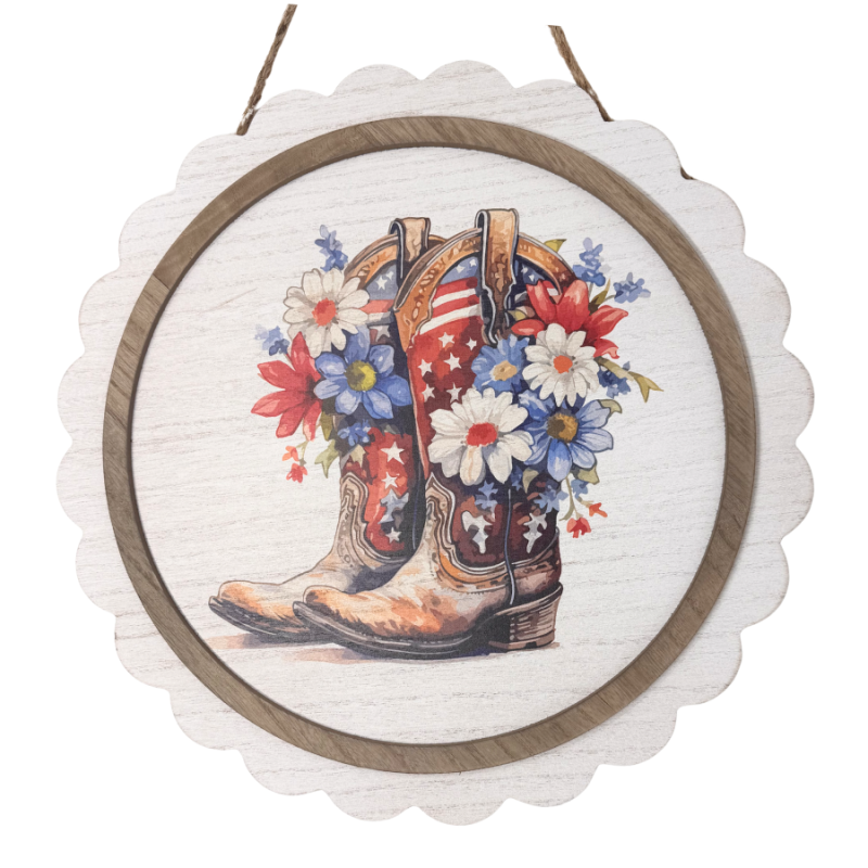 16" Wood Americana Boots Hanging Sign