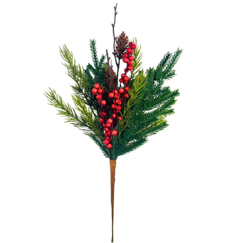 18" Mixed Norfolk Pine Berry & Pinecone Spray