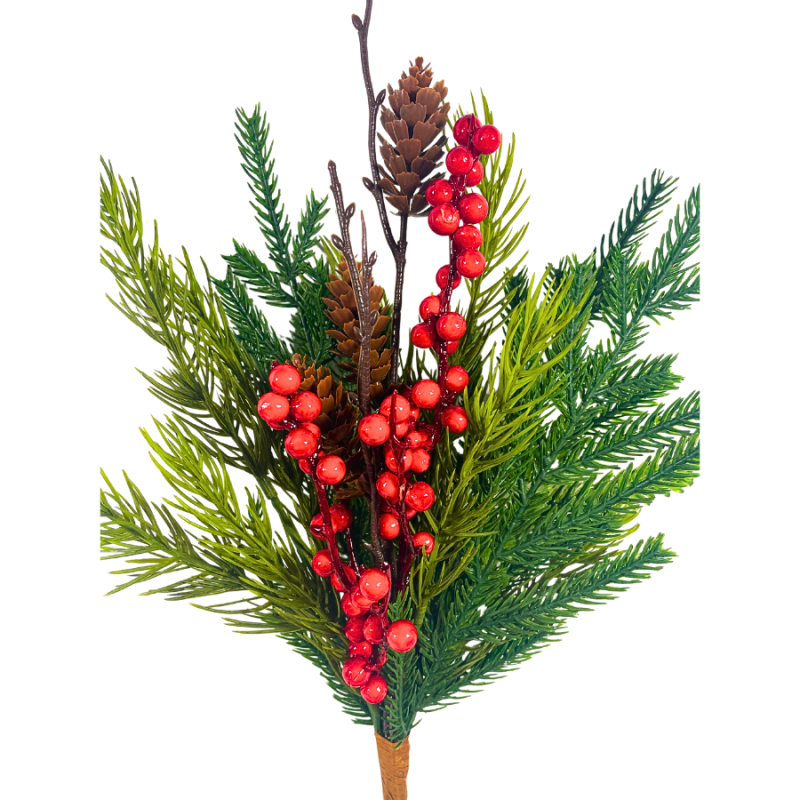 18" Mixed Norfolk Pine Berry & Pinecone Spray