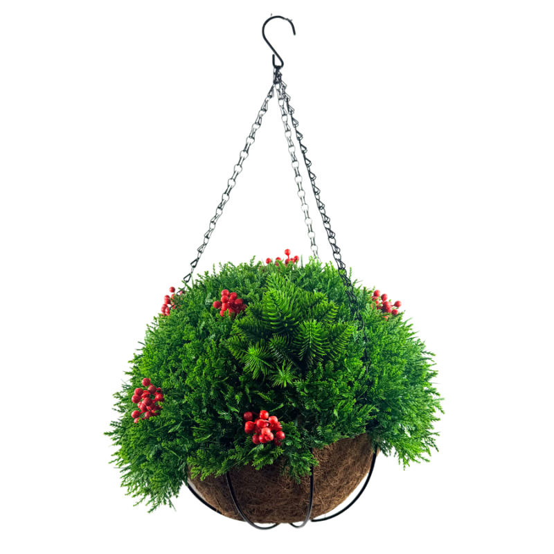 14" Cedar and Berry Hanging Basket
