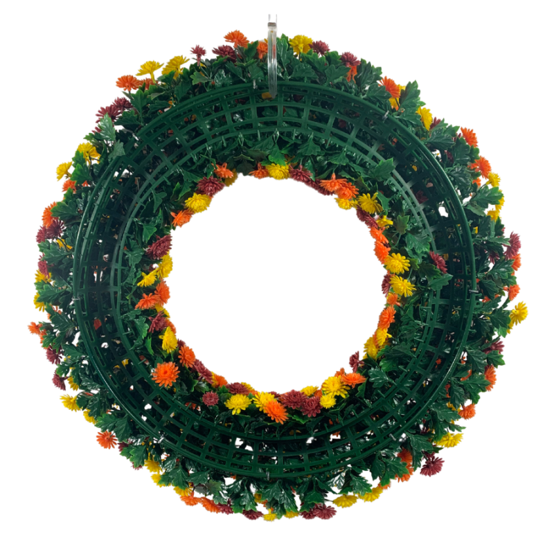 Mum Wreath 22" - UV Protected Burgundy / Orange / Yellow