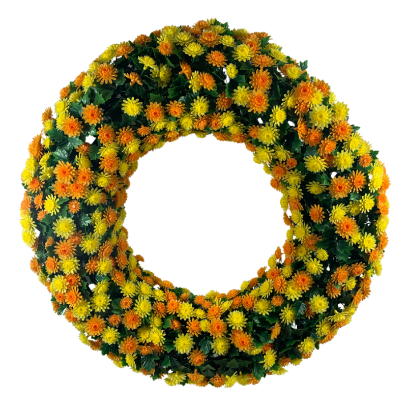 Mum Wreath 22" - UV Protected Yellow / Orange