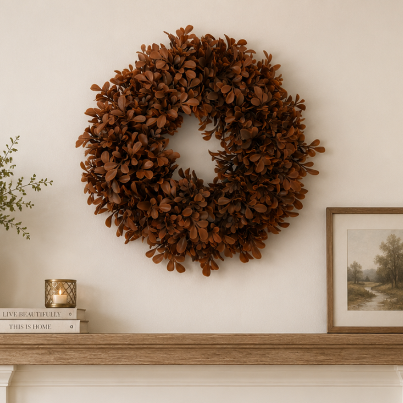 10" UV Boxwood Wreath - Caramel Brown