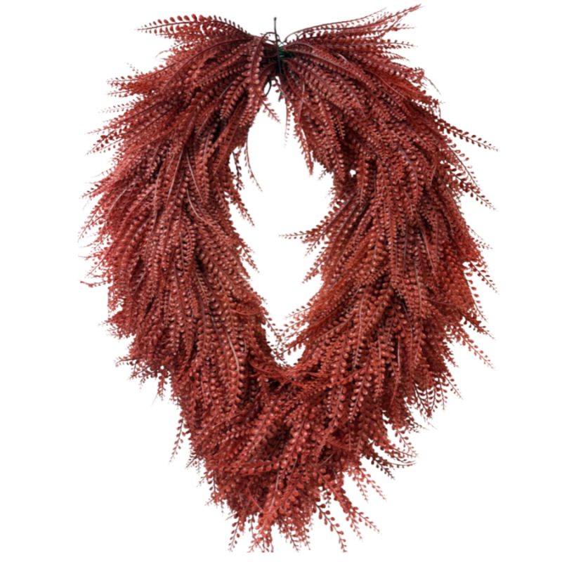 34" Oval Bead Grass Wreath- Rust Red