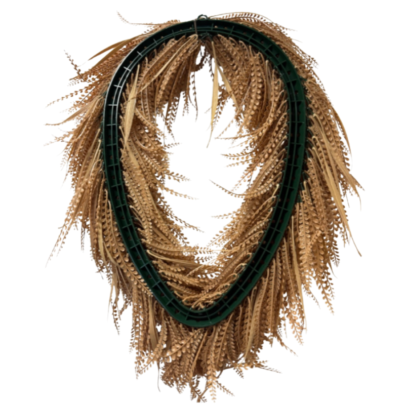 34" Oval Bead/Mixed Grass Wreath- Beige