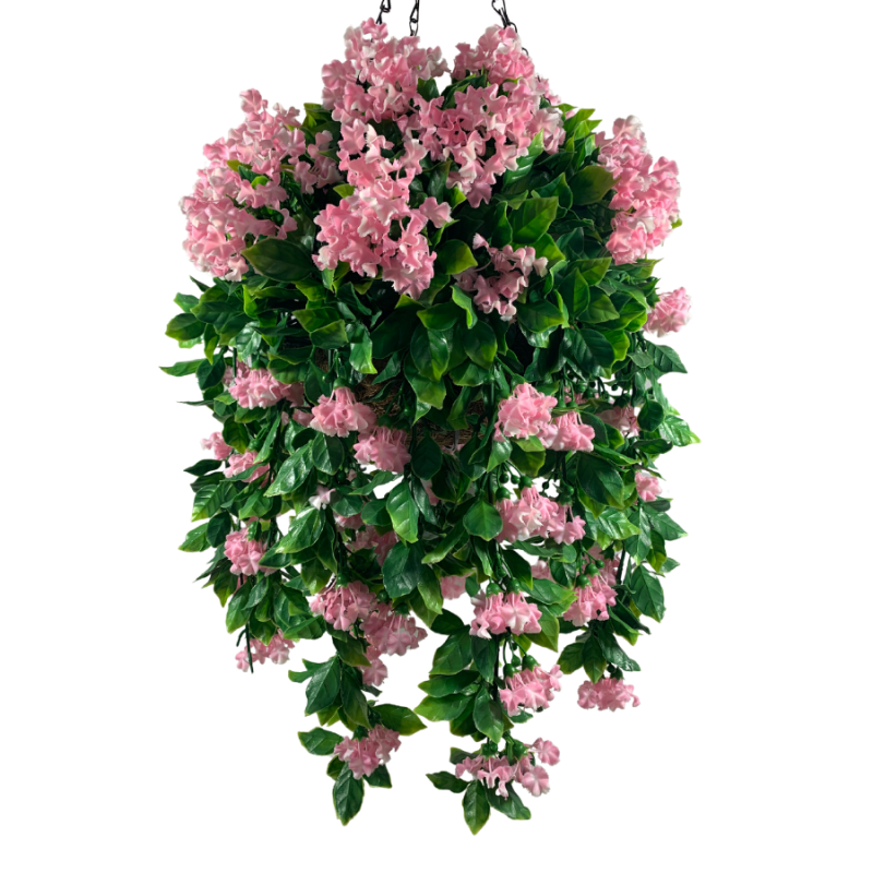 16" Pink Artificial Lilac UV Hanging Basket