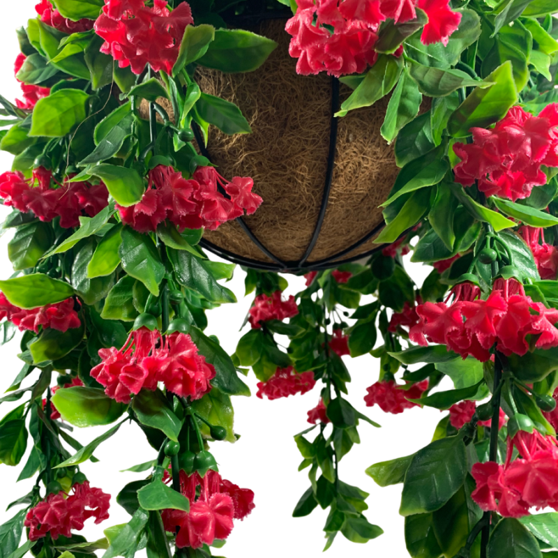 16" Red Artificial Lilac UV Hanging Basket