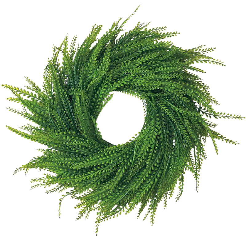 18" UV Protected Bead Grass Wreath- Deep Green