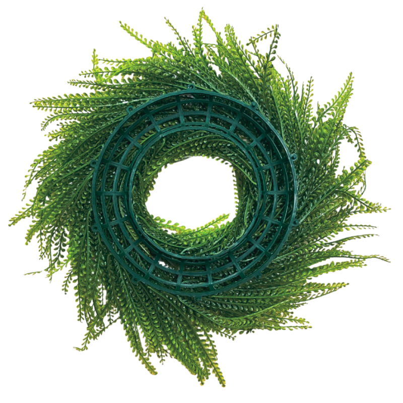 18" UV Protected Bead Grass Wreath- Deep Green
