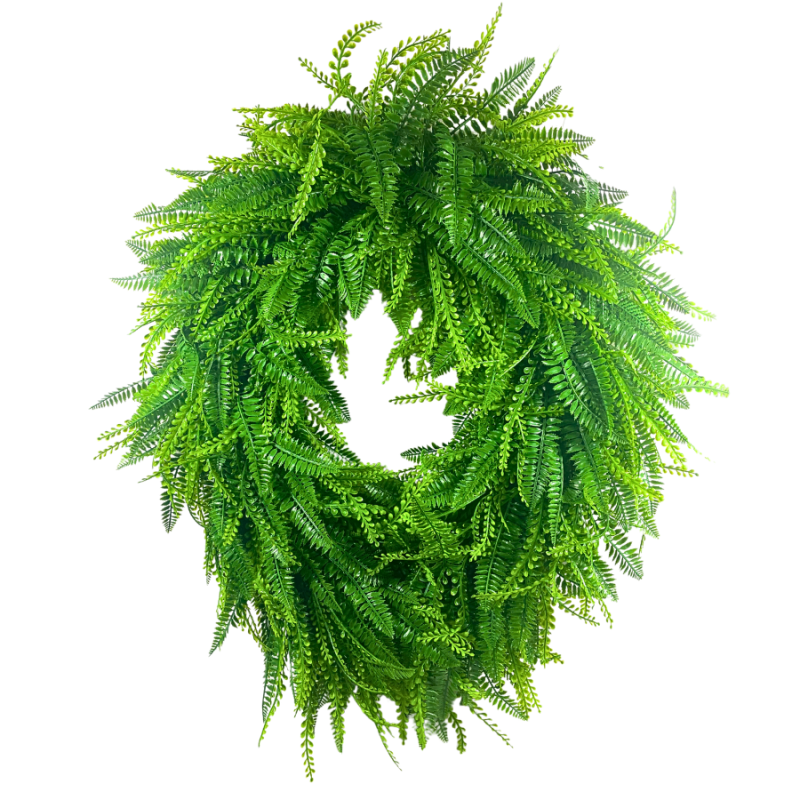 26" UV Fern/ Bead Grass Oval Wreath