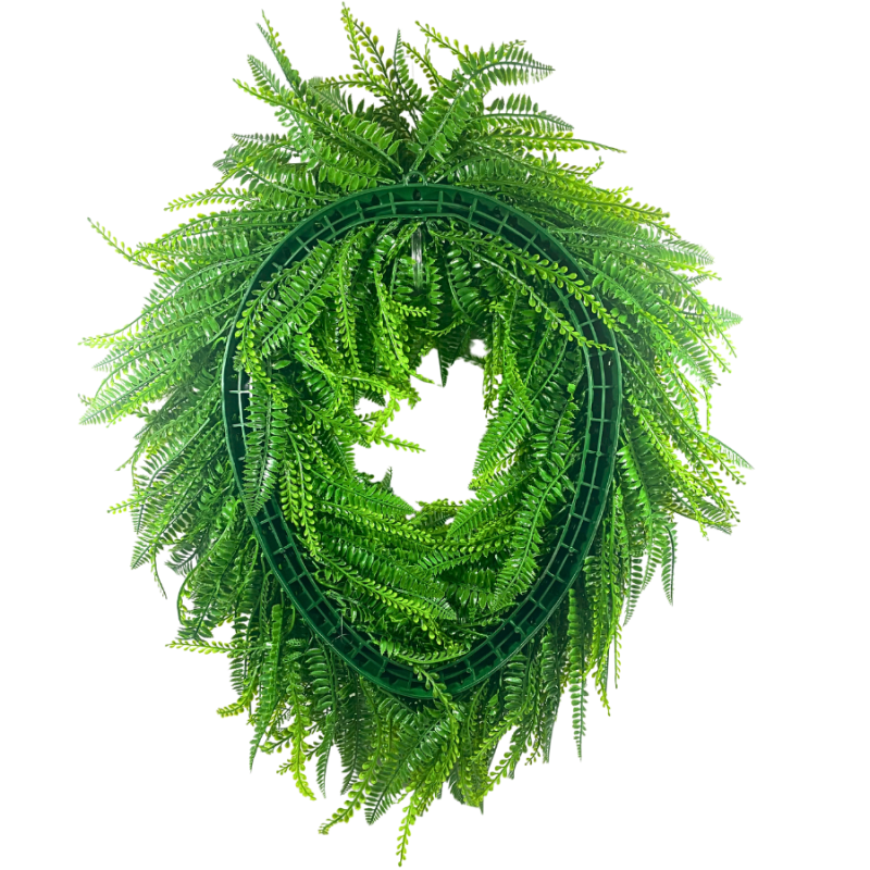26" UV Fern/ Bead Grass Oval Wreath