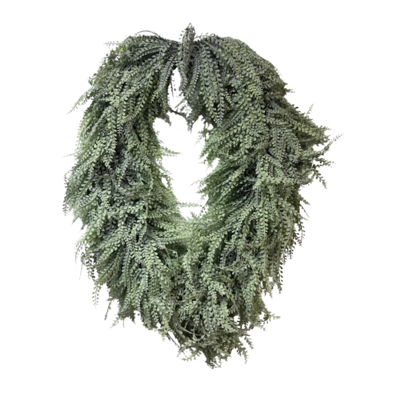 34" UV Oval Bead Grass Wreath- Frosted Green
