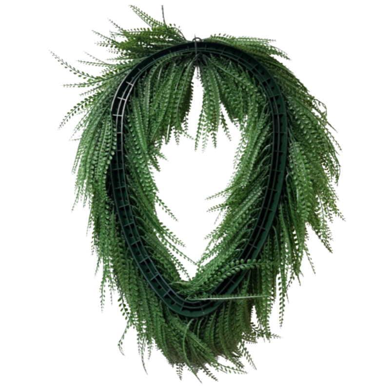 34" UV Oval Bead Grass Wreath- Dark Green