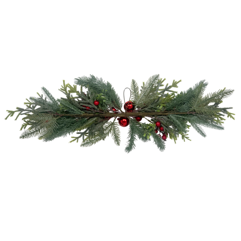 29" Frosted Greenery w/ Berries and Ornaments Swag