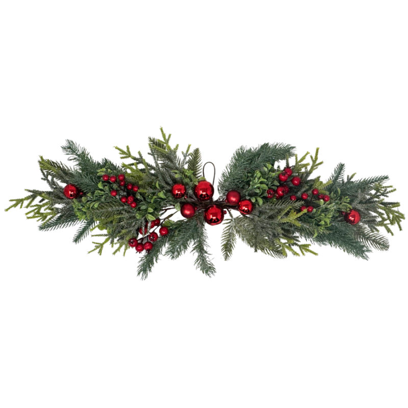29" Frosted Greenery w/ Berries and Ornaments Swag