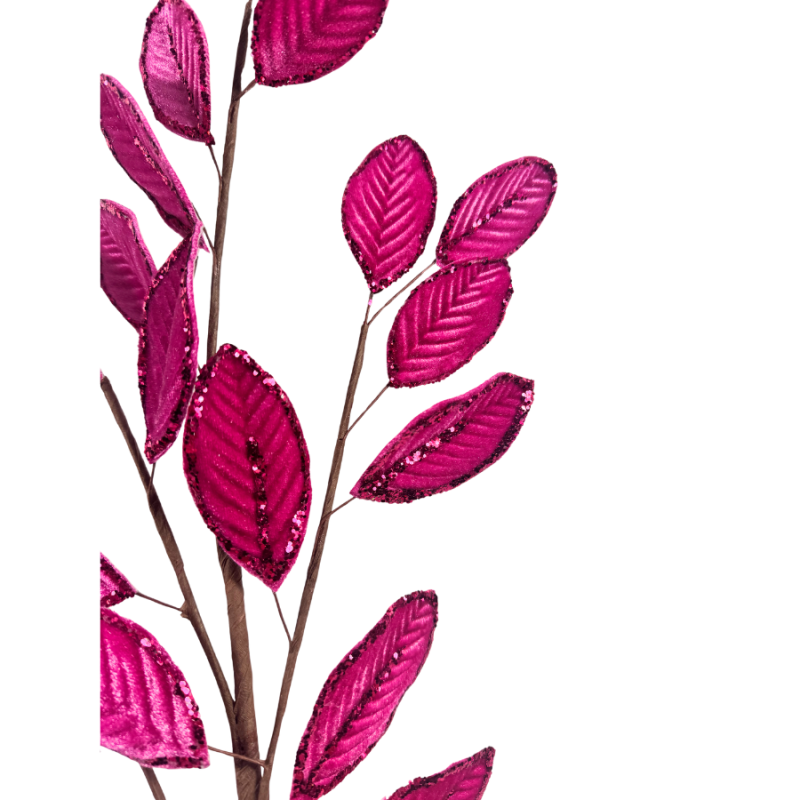 26" Pink Velvet Glitter Leaf Pick