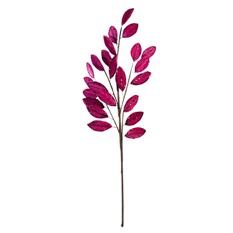 26" Pink Velvet Glitter Leaf Pick