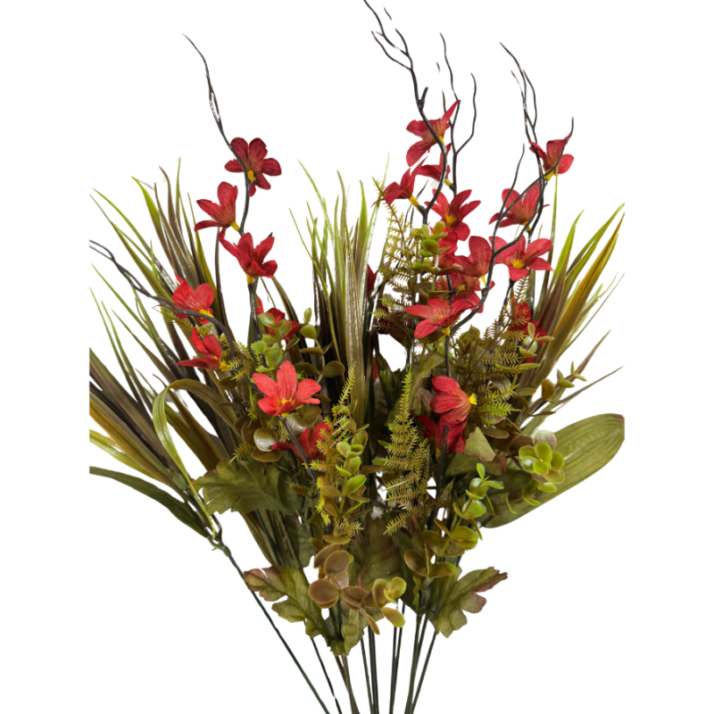 21" Red Blooms with Greenery & Branches